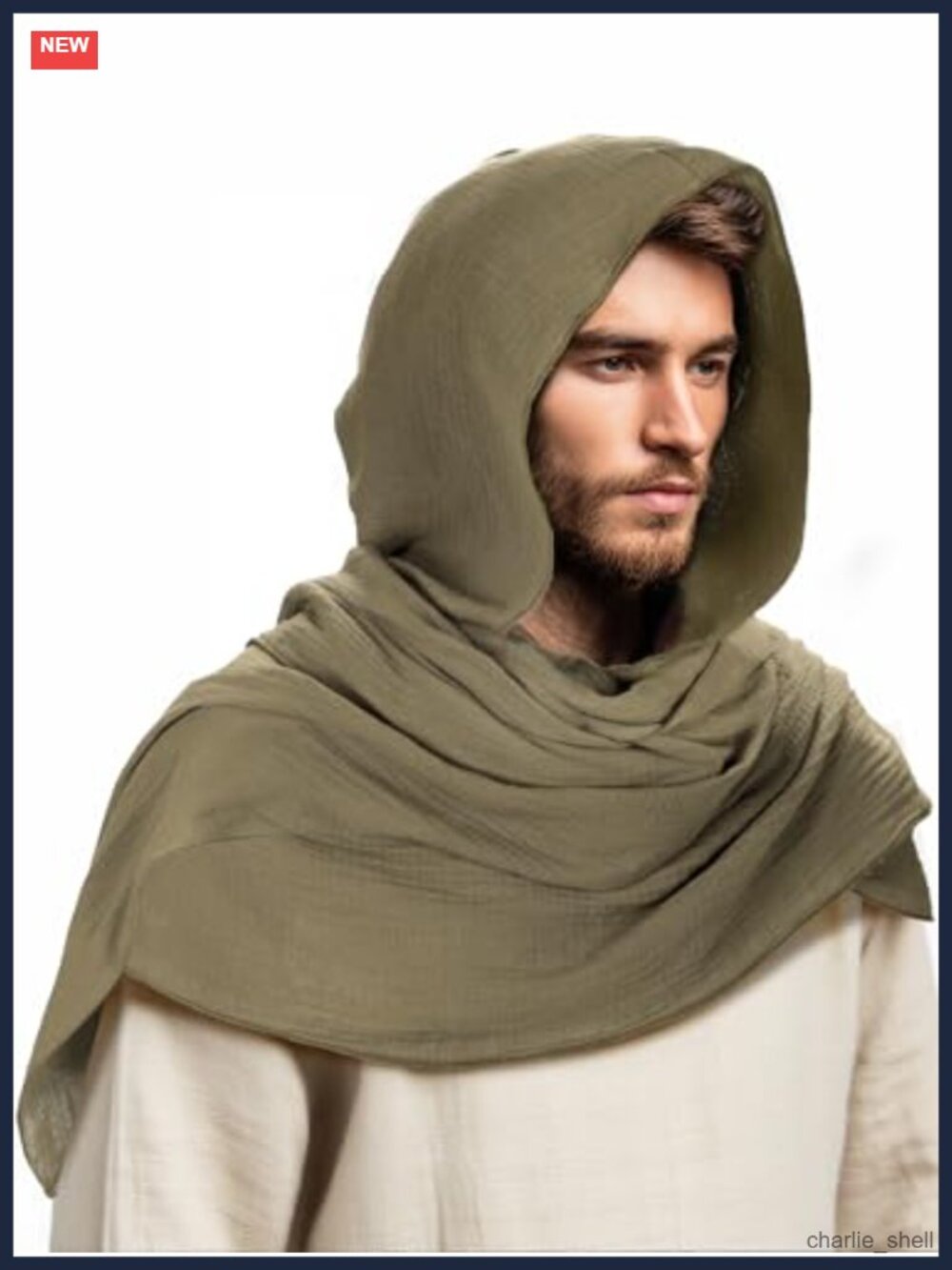 Woven Cotton Hooded Shawl Scarf Medieval Renaissance Cosplay Costume